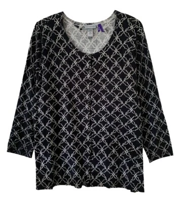 Catherines, Suéter Cárdigan Abotonado Estampado Negro con Blanco, Talla 3XWP Foto 1 de 3