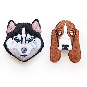 Brooch Pin Embroidery Lifelike Basset Hound Husky Cute Dog Children Light Weight - Picture 1 of 10