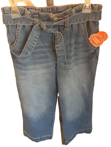 Girls Wide Leg Jeans Size M 7-8 Medium Wash Comfort Fit Tie Belt - Picture 1 of 2