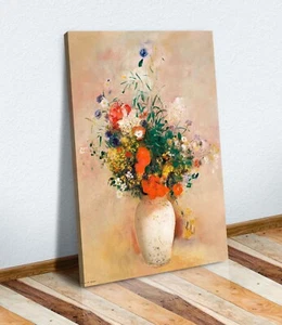 Jarrón de Flores LONA ARTE PARED OBRA DE ARTE ENMARCADA IMPRESIÓN Colorido Odilon Redon - Imagen 1 de 4