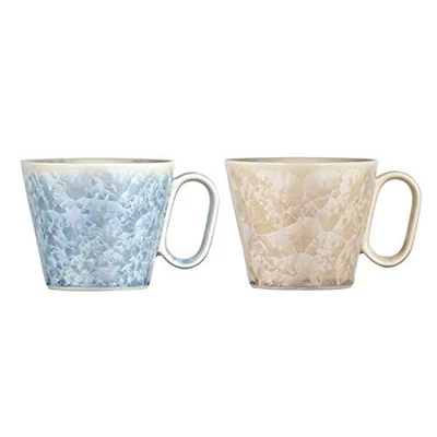 Wired Beans Kyo-yaki Flower Crystal Pair Mugs 240ml Beige Silver Gift Set - Image 1 of 4
