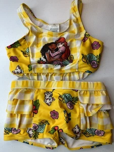 Disney Moana Ariel friends 2 piece swimsuit yellow white ruffle shorts Size 9/10 - Picture 1 of 9