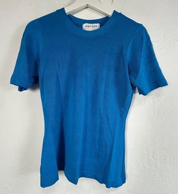 Jaeger Women's Short Sleeves T Shirt Knitted Crew Neck Tee Blue Lightweight - Изображение 1 из 4