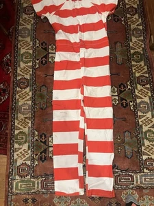 VTG Bob Barker RARE Prison Jumpsuit Red White Striped DOC Inmate Uniform M/L - Picture 1 of 8