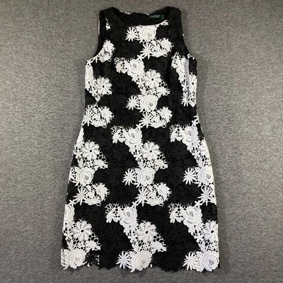 Lauren Ralph Lauren Women’s 10 Lace Dress Black White Sheath Cocktail - Image 1 of 4