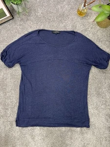 Jaeger Linen T Shirt Size M Navy Purple Crew Neck Lightweight Summer Holiday - Picture 1 of 8