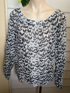 0039 italy butterfly print cotton blouse long sleeve medium - Picture 1 of 9