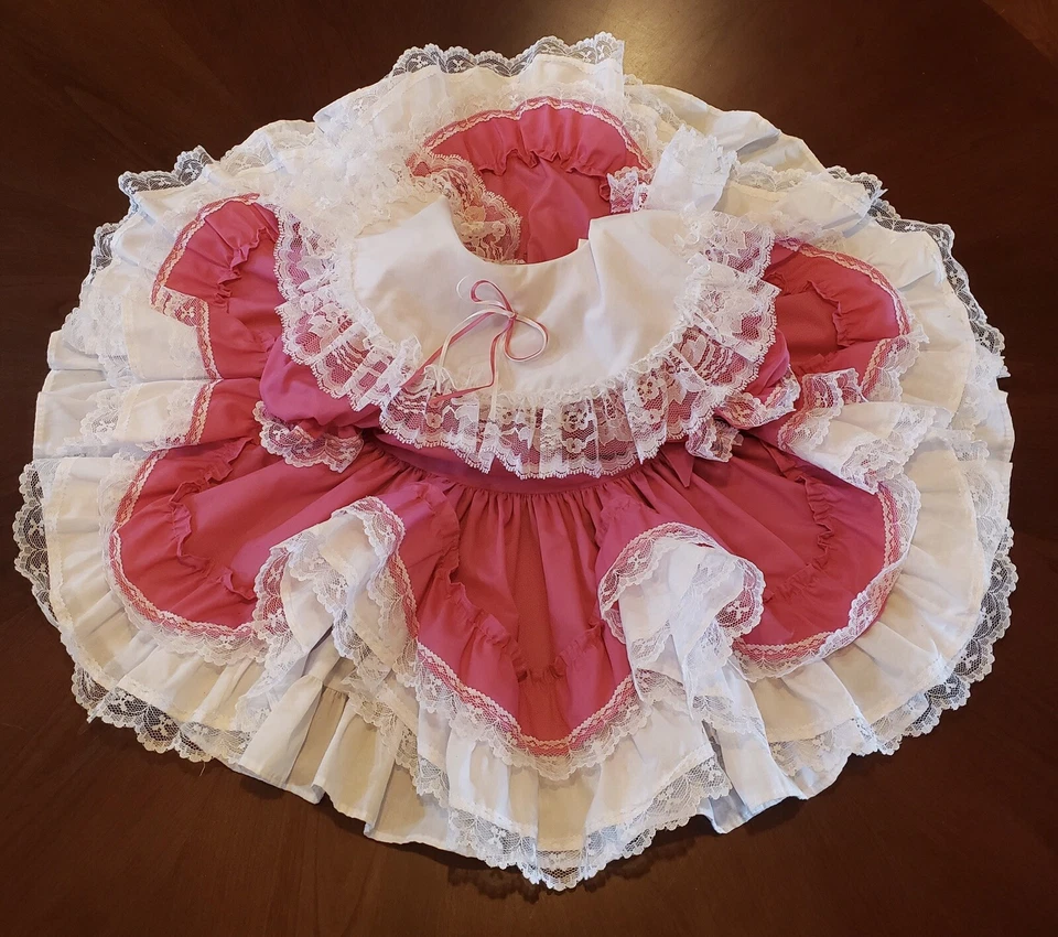 Hermoso Vestido Bebé Niñas Vintage Volantes En Capas Rosa Floral Círculo Pagent Talla 2 Foto 1 de 4