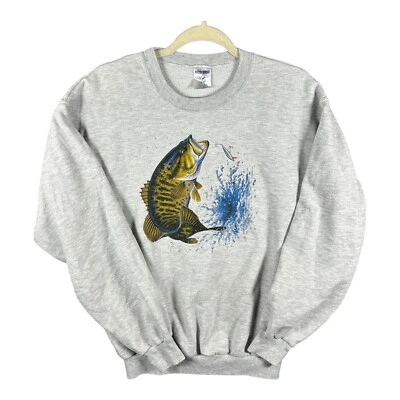 Vintage Bass Fishing Splash Big Print Sweatshirt Gray 90's Jerzees RARE Medium - Image 1 of 4