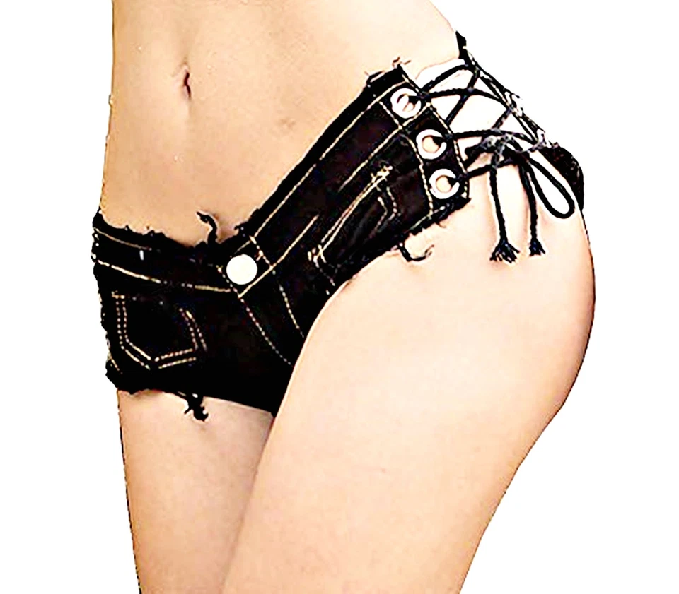 Shorts donna jeans Pantaloncini Strappati Sfilacciati Sexy Lacci Vita bassa - Immagine 1 di 1