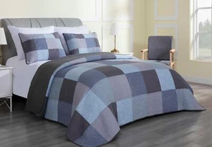 Chezmoi Collection Axel Plaid Checkered Cotton Patchwork Quilt Bedspread Set - Picture 1 of 6