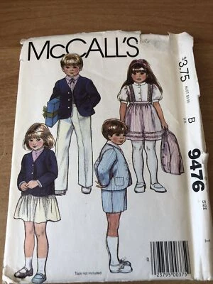 Vtg McCall's#9476 Royal Childs Unisex Jacket Skirt Pant Shorts  Size 1 B20" UC  - Image 1 of 4