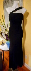 NWT HEBEOS Sleeveless One-Shoulder Sweep/Brush Train Stretch Crepe Bridesmaid 2 - Picture 1 of 15