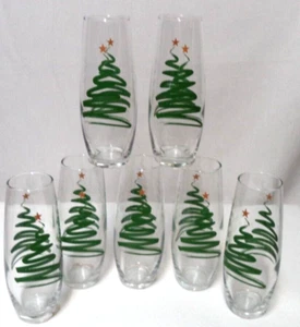 Libbey Christmas Swirl Tree w/Star double sided Glasses Flute Stemless Set 7 NEW - Picture 1 of 11