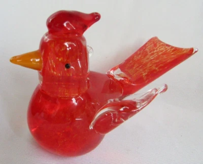 MURANO GLASS LARGE RUBY RED BIRD CARDINAL WITH YELLOW BEAK  PAPERWEIGHT - Image 1 of 4