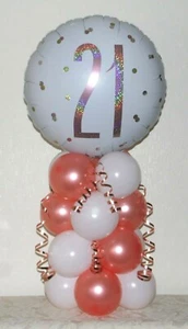 21° COMPLEANNO - ORO ROSA - ESPOSITORE PALLONCINI FESTA IN LAMINA - KIT DECORAZIONE TAVOLA - Foto 1 di 2