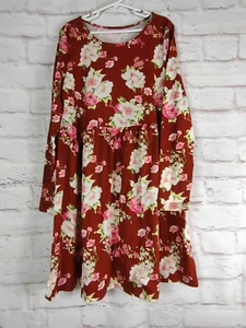 The Childrens Place Girls Floral Long Sleeve Dress Size Large 10/12 Burgundy NWT - Picture 1 of 8