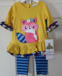 Rare Editions Girls Two Piece Embroidered Fox w/pants/NWT/Size 2T/RTLS $55 - Picture 1 of 12