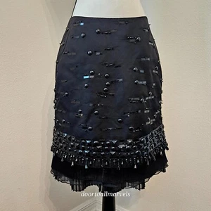 Per Se Mixed Media Tiered Silk Skirt Beaded Studded Statement Party Evening sz 6 - Picture 1 of 17