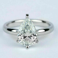 2.25 Ct Pear Simulated Diamond Solitaire Wedding Band Ring 925 Sterling Silver