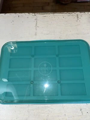 Pampered Chef  Rectangular Silicone Snack Tray With Lid Green or Turquoise 15X10 - Image 1 of 3