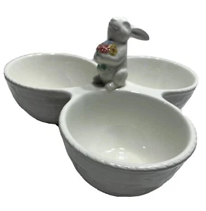 PIER 1 White Porcelain Three Section Divided Condiment Bowl With 3D Easter Bunny - Picture 1 of 12