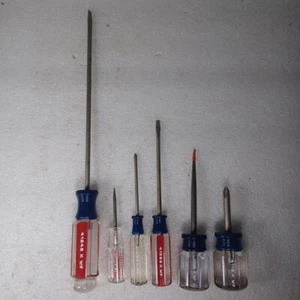 Vtg Lot of 6 Craftsman Screwdrivers And Awl Phillips Slot Clear Handles - Picture 1 of 4