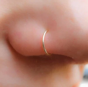 Tiny Hoop Nose Ring 20 Gauge Handmade Piercings Yellow Gold Metal 14K 7mm - Picture 1 of 3