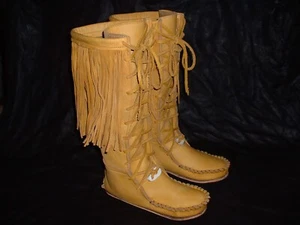 Buffalo Men's Knee High Moccasins Size 10 Gold indian Pawnee Style Handmade - Picture 1 of 5