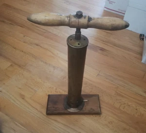 Vintage  ANTIQUE BOEKEL COPPER BRASS TIRE PUMP Wooden Base Pat Jan 1904 - Picture 1 of 13