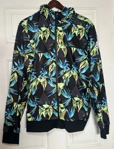 Adidas Trainingsjacke mit Kapuze Gr. M abstrakte Blumen Full Zip schwarz & grün - Bild 1 von 9