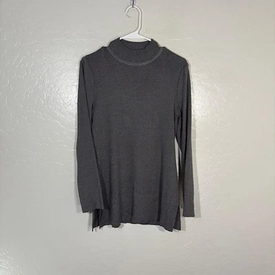 Camisa Ming Wang Mujer Gris Mediana Cuello Simulado Túnica Manga Larga Tejida Top Foto 1 de 4