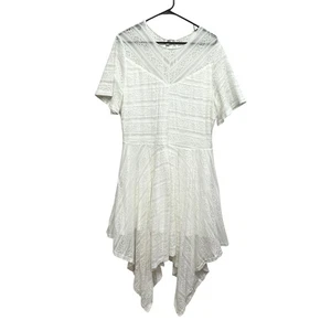 White Lace Dress Plus 3X Handkerchief Hem Short Sleeve Fairy Romantic Cottagecor - Picture 1 of 6