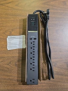 Surge Protector Power Strip 7-Outlet 2-USB 2100 Joules -Black - Rocketfish - Picture 1 of 6