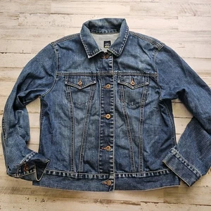 Vintage Gap Jacke Damen L blau Denim Jeans Biker Trucker Typ 3 Freizeit Y2K - Bild 1 von 4