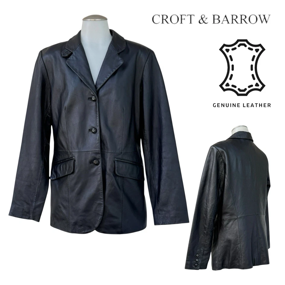 Vintage 90s 00s CROFT & BARROW Womens M Lambskin Leather Blazer Jacket Soft - Image 1 of 4