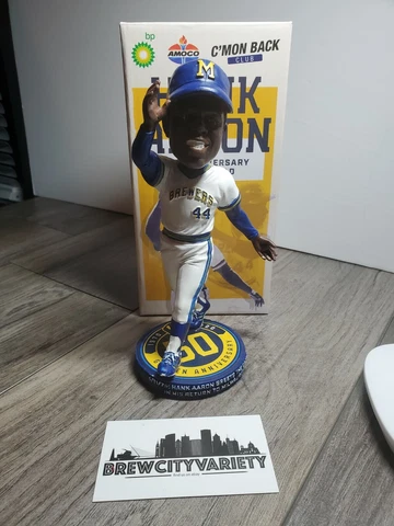 Hank Aaron Bobblehead 2021 SGA Milwaukee Brewers 1970s throwback weekend w/ box Cover