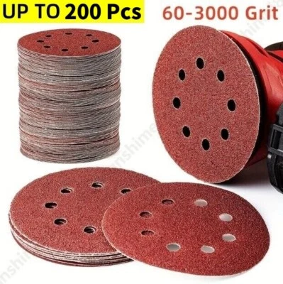 100/125pcs Sanding Discs 5" 8-Hole 60-3000 Grit Orbital Sander Pads Sandpaper  - image 1 of 4