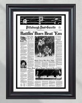 Pittsburgh Pirates World Series Champions 1979 enmarcado portada impresión de periódico Foto 1 de 4