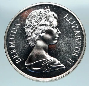 1972 Bermuda UK Elizabeth II Prince Philip Wedding Proof Silver $1 Coin i84097 - Picture 1 of 3