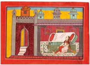 RAGAMALA RAG RAGINI PAINTING INDIAN MINIATURE ART 1950'S TRADITIONAL INDIAN - Picture 1 of 1