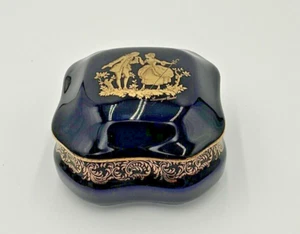 Vtg Limoges Colbalt Porcelain Trinket Dish Jar Courting Couple France 22K Gold - Picture 1 of 4