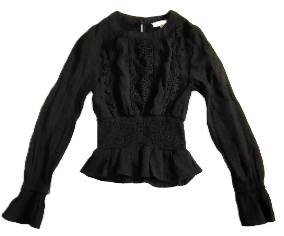 Chelsea & Violet Girls Lace Peplum Blouse Elastic Waist Causal Black Size S G001 - Image 1 of 4