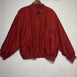 80’s Vintage Paolo Negrato Red Silk Bomber Jacket 4 Pockets Size XL - Picture 1 of 20