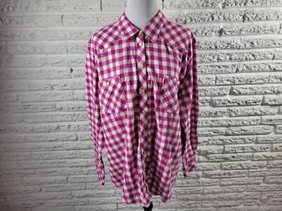 Top Bit Bridle para mujer 2X Plus manga larga púrpura bolsillos a cuadros informal algodón Foto 1 de 4