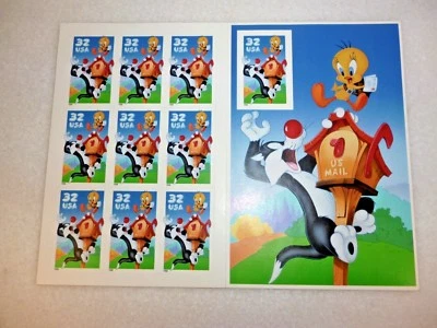 US SYLVESTER & TWEETIE 1998 10 STAMP SHEET MINT 32 CENTS EACH NEVER USED USPS - Image 1 of 2