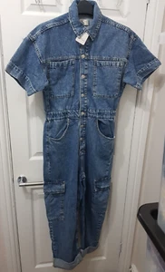 Free People Marci Short Sleeve Utility Denim Jumpsuit in Blue Size S RRP £140 - Picture 1 of 3