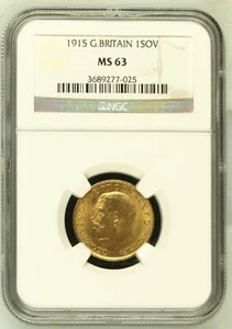 1915 Great Britain Gold 1 Sovereign NGC MS 63 BU UNC LOTS OF LUSTER - Picture 1 of 2