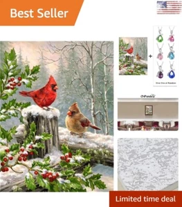 Paint by Number Kits - Quality Canvas - 16x20 Inch - Cardinals in The Snow - Picture 1 of 9