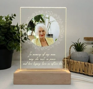 PERSONALIZED Rest in Peace LED Custom Wood Stand Engraved In Loving Memory Gift - Picture 1 of 8